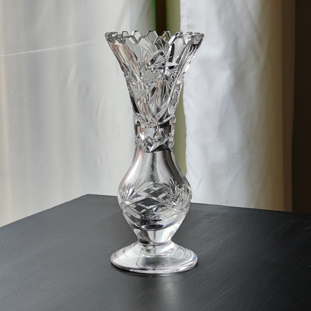 Vintage | Crystal Pinwheel Cut | Footed Bud Vase
